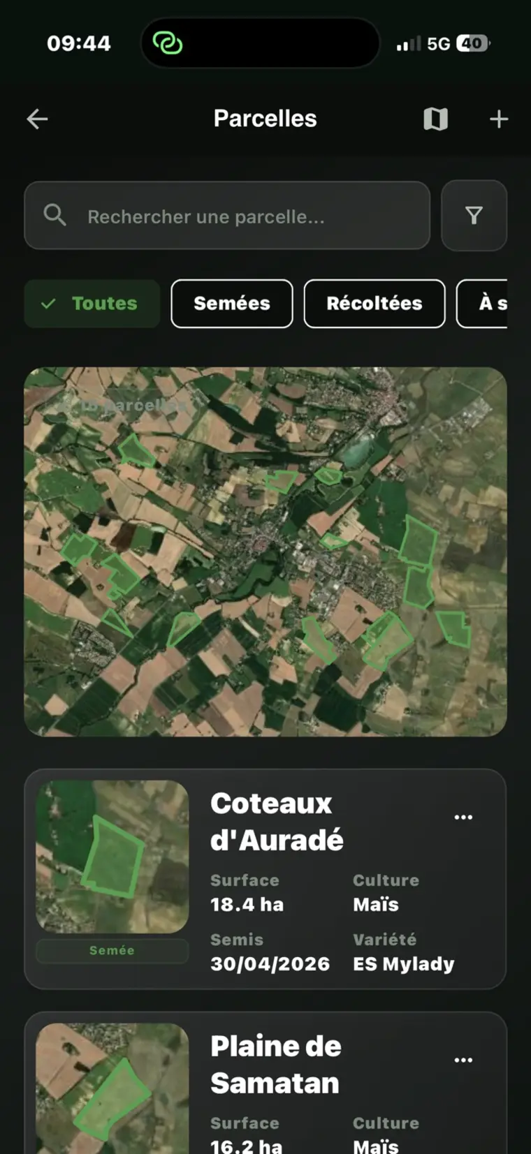 Parcelles Agricorn sur mobile