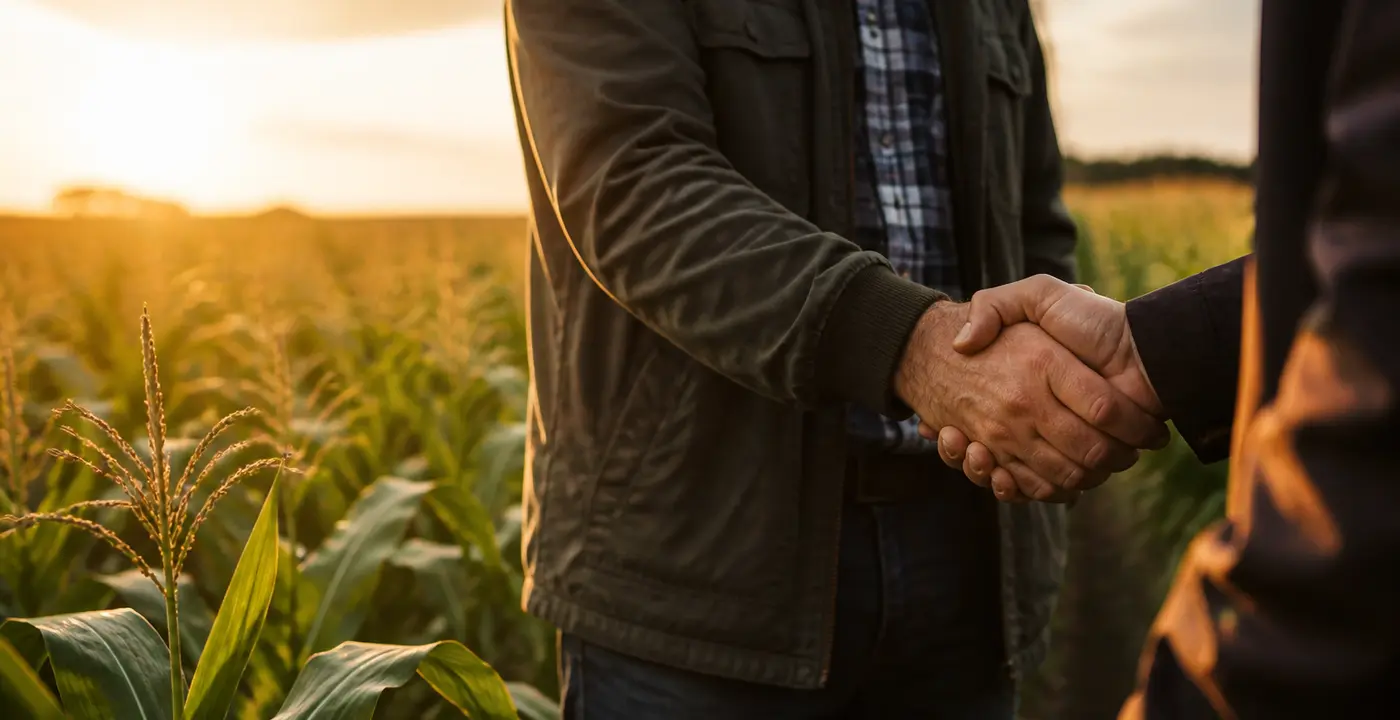 Poignée de main dans un champ agricole